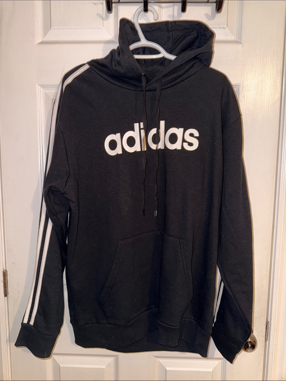 adidas Black Crewneck Sweatshirt with White Logo & Sleeve Stripes